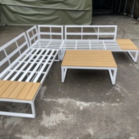 Ensemble de canapés de patio contemporains, meubles de jardin pour terrasse, en teck avec structure en aluminium