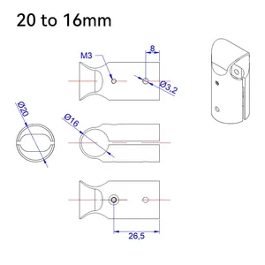 Connecteur en T en aluminium RJXHOBBY RJX 25 à 16/20 à 16 mm pour tubes en carbone de drone, connecteur pour train d'atterrissage de drone, pour tubes en carbone de drone - Product Image 5
