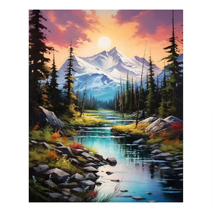 Peinture par numéro Kit paysage série coucher de soleil enneigé montagne forêt sans cadre pliant peint à <span class=keywords><strong>la</strong></span> main maison Art peinture décorative - Product Image 1