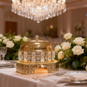 เตาอุ่นอาหารบุฟเฟ่ต์สแตนเลส 8 ลิตร สีทอง ทรงกลม สำหรับโรงแรม ร้านอาหาร อุปกรณ์อุ่นอาหาร - Product Image 1