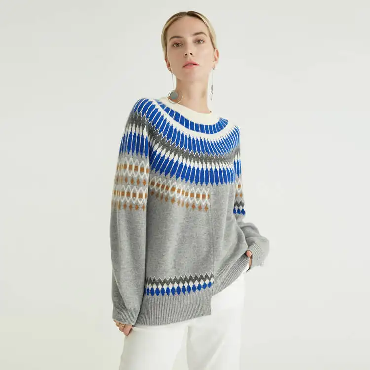 Pull en cachemire à manches longues et col rond pour femme