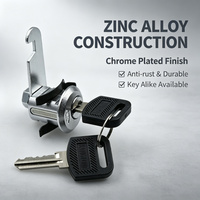 Serrure à came Longyu en alliage de zinc chromé avec 2 clés et clip à ressort pour boîte aux lettres, armoire, distributeur automatique