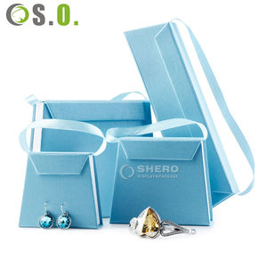 Caja de Joyería de Papel Azul Claro de Lujo Premium Shero con Cinta de Satén, Color y Tamaño Personalizables para Guardar Anillos, Aretes y Collares - Product Image 1