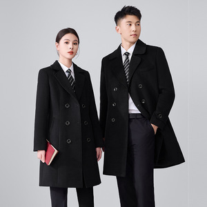 Navy Blue Wool Coat Unisex Autumn Winter Workwear Thick Professional Solid Color Pocket Design - Product Image 2