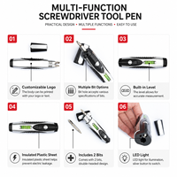 Pena Obeng Multifungsi Portabel dengan Lampu LED, Waterpass, dan 2 Mata Obeng, Peralatan Tangan
