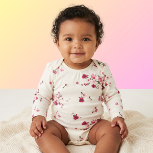 Body de Manga Larga con Estampado Floral para Bebés Niñas, Cuello Redondo, Algodón Suave, Estilo Lindo de Primavera, Cierre a Presión - Product Image 1