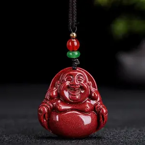 Ожерелье с подвеской из натурального циннабара, Будды, смеющейся, Maitreya Buda