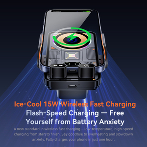 Accessoires de voiture certifiés Type C 90 °   Chargeur de voiture sans fil 15W à capteur infrarouge rotatif pour fixation sur grille d'aération avec lumière d'ambiance - Product Image 3