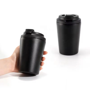 Petit mug thermique en acier inoxydable 304 de 12 oz avec couvercle à vis, poignée et paille - Cadeau d'affaires - Product Image 5