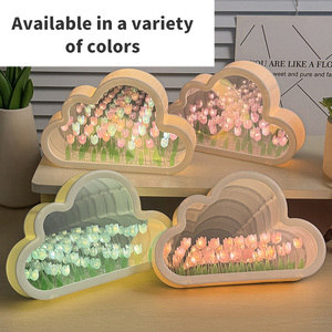 Lampu Malam Buatan Tangan DIY Simulasi Bunga Awan Tulip Cermin Bertenaga Baterai Lampu Atmosfer untuk Hadiah Liburan - Product Image 4