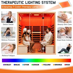 <span class=keywords><strong>Sauna</strong></span> infrarouge pour 4 personnes à faible EMF 2145W/110V <span class=keywords><strong>Sauna</strong></span> sec en bois de pruche Chauffe-pieds en tourmaline 7 couleurs - Product Image 3