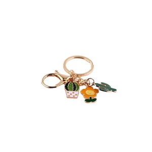Cute Cartoon Cactus Keychains Zinc Alloy Irregular Shape Plant Flower Pattern Keychain Accessories - Product Image 5