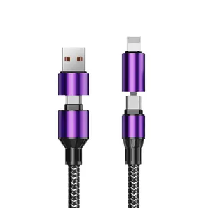 Custom 100W 1.2M Data Super Quick Charge cable Micro 4 in 1 Charger Cable Nylon Braided Multi Usb Fast Charging 6a Type c Cables