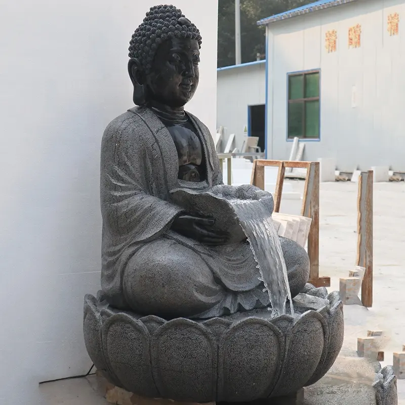 Produsen kustom batu alam hitam ukiran tangan marmer luar ruangan taman Buddha patung air mancur patung