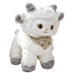 Juguete de Peluche de Cabra con Cuernos Curvos Grises, Accesorio de Lazo de <span class=keywords><strong>Lino</strong></span>, Animal de Peluche con Cara Sonriente para Regalo de Baby Shower - Product Image 6