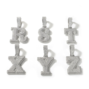 Ciondolo a corda in rame con zirconi stile Hip Hop, 26 lettere combinabili liberamente, crea il tuo nome personalizzato - Product Image 3