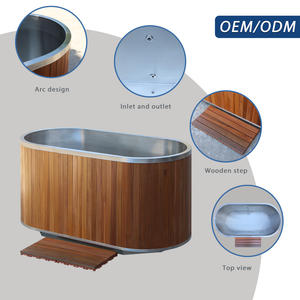 高品質の伝統的なレッドシダー材と304ステンレス鋼ライナーを使用した、ジムやスポーツの冷水浴療法用オーバル型浴槽 - Product Image 3
