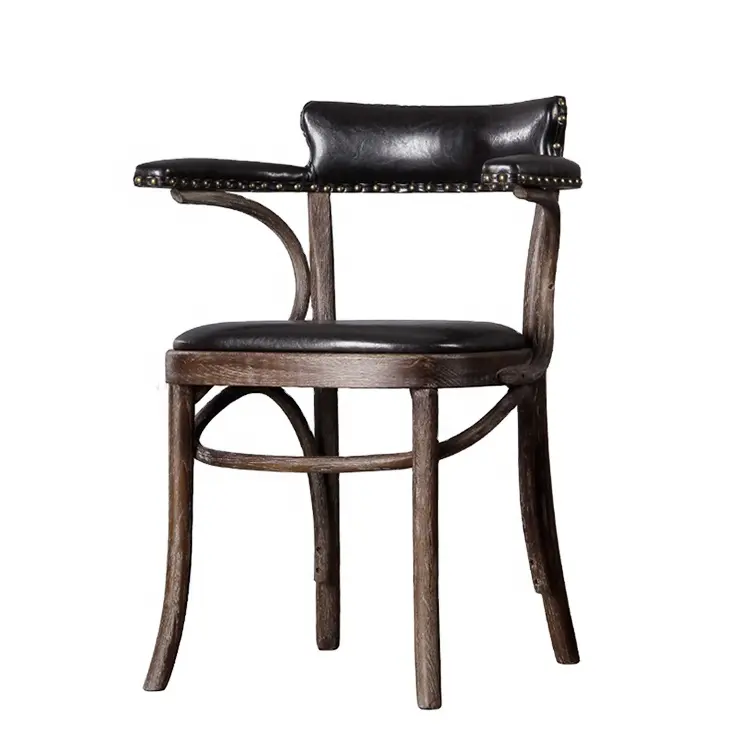 देहाती बिस्ट्रो armrest लकड़ी कैफे कुर्सी चमड़े रेस्तरां कुर्सी
