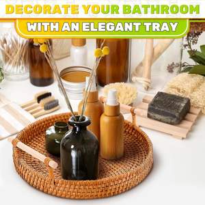 Bandeja Redonda de Ratán Tejida a Mano de 8.7 Pulgadas con Borde Liso Antideslizante y Duradero, Perfecta para Servir en el Hogar, la Cocina, el Comedor o en Fiestas - Product Image 4