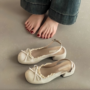 Sandali Eleganti <span class=keywords><strong>Donna</strong></span> 2026 in Pelle Verniciata Stile Retrò Francese con Tacco Grosso, Punta Chiusa e Cinturino Singolo con Fibbia, per Esterni Estivi - Product Image 2