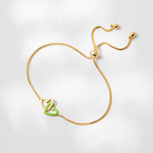 Fashion <b>14K</b> <b>Gold</b> Plated Enamel Interlock Heart Pendant Box Chain Slider <b>Bracelet</b> Double Heart Epoxy Pendant <b>Bracelet</b> Jewelry - Product Image 1