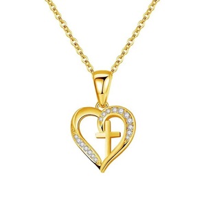 Collana con ciondolo a forma di cuore in <span class=keywords><strong>argento</strong></span> Sterling S925 collana con ciondolo a forma di cuore e <span class=keywords><strong>croce</strong></span> in <span class=keywords><strong>argento</strong></span> raffinato - Product Image 2