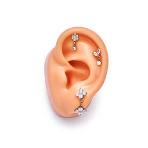 G23 Titanium 16G Argent/Or Plaqué <span class=keywords><strong>Piercing</strong></span> d'<span class=keywords><strong>oreille</strong></span> <span class=keywords><strong>Double</strong></span> Zircon Fleur Dangle Flat Back Stud Labret Lip Helix <span class=keywords><strong>Tragus</strong></span> Party - Product Image 3