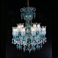 Lustre vintage en verre artistique vert, style bougie, luminaire suspendu décoratif pour salle de banquet, villa, éclairage de salle de mariage