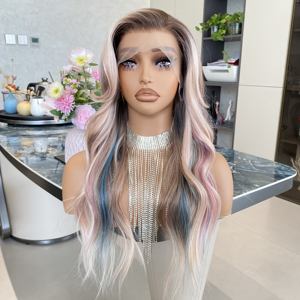 Apricown Rainbow Colorful Top Quality Synthetic Lace Front Wig with 13x4 Lace Long Wave Synthetic Wigs For Party - Product Image 2