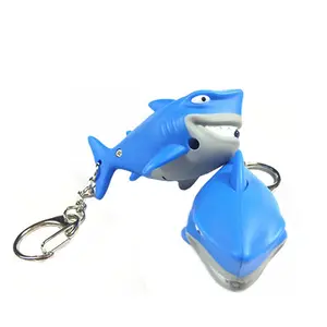 3D Mini Shark LED Flashlight Keychain 3D Animal Cartoon with LED Light Voice Activation Made Plastic Alloy Silk Screen Printed