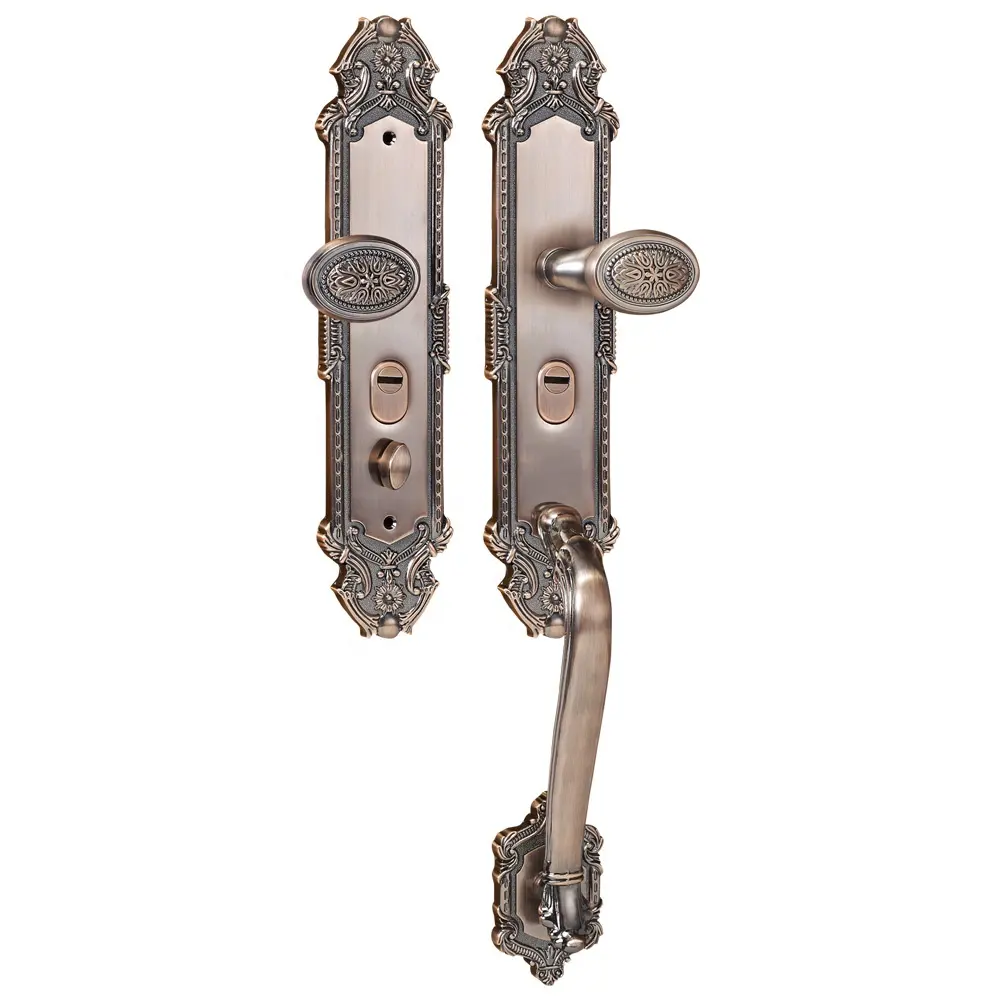 उच्च गुणवत्ता शुद्ध तांबे लक्जरी दरवाज़े के हैंडल लॉक के लिए कुंजी के साथ प्राचीन कांस्य विंटेज ताला विला गेट सामने दरवाजा