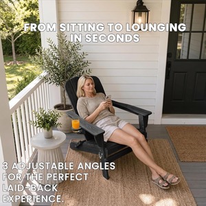 Sedia Adirondack Pieghevole <span class=keywords><strong>in</strong></span> HDPE con Portabicchieri e Portabottiglie, Schienale Regolabile e Vano Porta Telefono, Sedia da <span class=keywords><strong>Giardino</strong></span> Effetto <span class=keywords><strong>Legno</strong></span> - Product Image 3