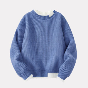 <span class=keywords><strong>Pull</strong></span> en maille pour enfants, nouveau modèle pour garçons, doublé en polaire, bleu, deux pièces, automne/hiver - Product Image 2