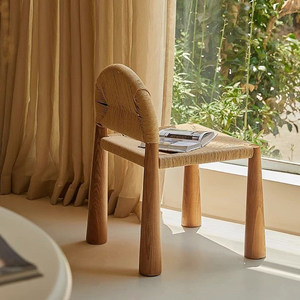 Mid-century Influencer-style <b>Light</b>-luxury Nordic Dining Chair Wabi-sabi Japanese-style Vintage Minimalist <b>Rope</b>-woven - Product Image 4