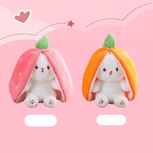 <span class=keywords><strong>Peluche</strong></span> de lapin réversible, motifs carotte et fraise, super douce, rembourrage en coton PP, écologique, unisexe, pour enfants de 0 à 4 ans, anniversaire - Product Image 2
