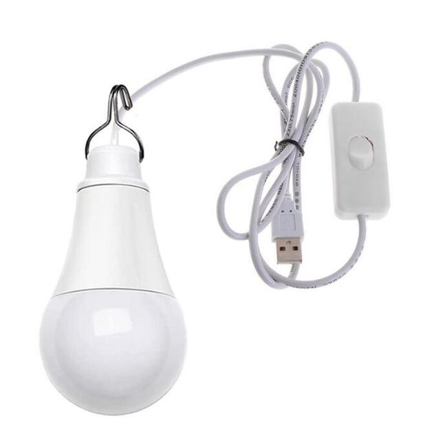 5V USB 5W LED Light Bulb with 1m Wire USB Switch Camping Bulb for Night