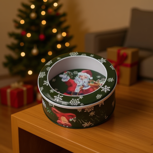 Homeera Christmas Storage Box Round Iron 13.5x7cm Decorative Ornament For Holiday Decoration - Product Image 2