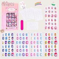 Qianya Faux Ongles à Presser pour Enfants, 120 Pièces, Thème Océan, Autocollants à Ongles Dessin Animé pour Filles, Kit de Faux Ongles Courts Ovales Mignons, Vente en Gros