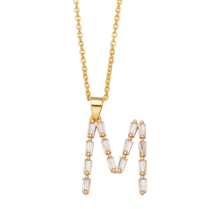 Liontin Huruf Awal CZ Baguette Putih Personal Ukuran Besar Kalung Custom Perhiasan Kuningan Berkualitas Tinggi - Product Image 2