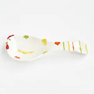 Wholesale Handmade ceramic Spoon rest ladle holder hen chicken shaped Spatula holder customized cute 3D animal spoon holder