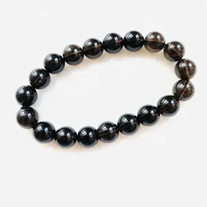 Hot Sale High Grade Smoky Crystal Gemstone Round Sphere Beads Healing Natural Smoky Quartz Bracelet