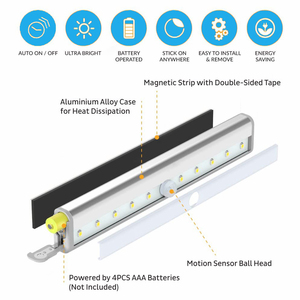 Mini lampe <span class=keywords><strong>LED</strong></span> <span class=keywords><strong>avec</strong></span> capteur de mouvement sans fil à infrarouge, alimentée par piles AAA, idéale pour un placard, 4/10 unités - Product Image 3
