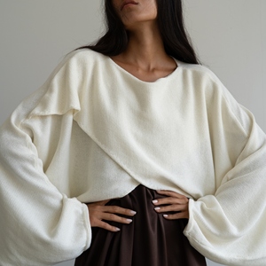 ODM OEM Round Neck Long Sleeve Loose Fit Irregular Knitted Cotton Women Sweater Front Cross <strong>Wrapped</strong> <strong>Jumper</strong> - Product Image 5