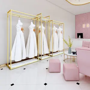 Dekorasi Toko Pengantin Rak Display Gaun Pernikahan Berdiri Emas Dekorasi untuk Ritel Toko Butik Furnitur