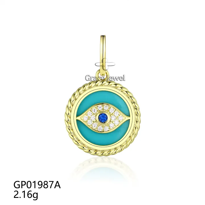 Grace đồ trang sức mát mẻ thiết kế độc đáo hình dạng mắt màu xanh lá cây đá turquoise 14k vàng mạ đồ trang sức mỹ mặt dây chuyền & quyến rũ