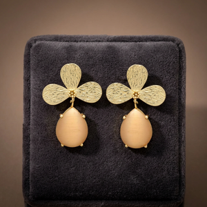 New Arrival <b>Pink</b> Chalcedony Gemstone Gold Plated Brass Handmade Ethnic Drop Earrings for Wedding Occasions - Product Image 3