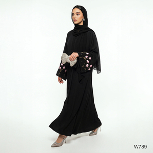 Ensemble Abaya et Hijab Ouvert Style Dubaï Luxe à Perles Florales 2026 – <span class=keywords><strong>Kimono</strong></span> Noir Personnalisé Vêtements Islamiques - Product Image 4