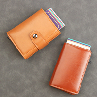 Portefeuille à glissière en cuir véritable pour cartes et espèces, accès rapide en un clic, porte-cartes de visite OEM