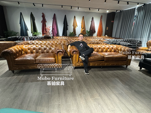 अमेरिकी शैली सोफे सेट वास्तविक चमड़े के विंटेज चेस्टरफील्ड सोफा - Product Image 2