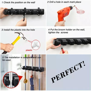 Support mural pour balai et serpillière, organisateur de rangement, crochets antidérapants pour la maison, la cuisine, le jardin, la buanderie, le garage - Product Image 5